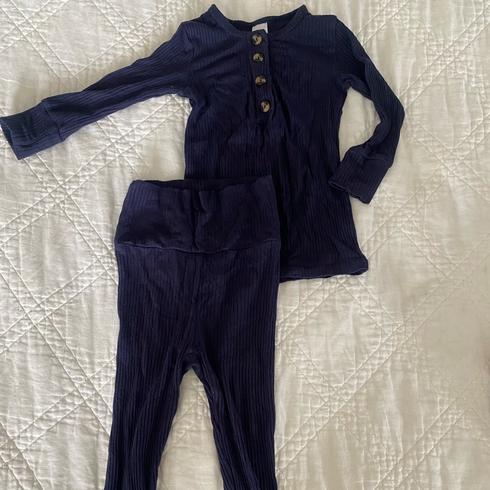 6-12 month Navy Ribbed Lou Lou & Company top + bottom
